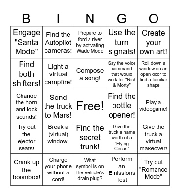 Cybertruck Feature Bingo Card