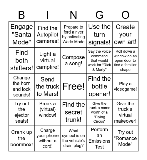 Cybertruck Feature Bingo Card