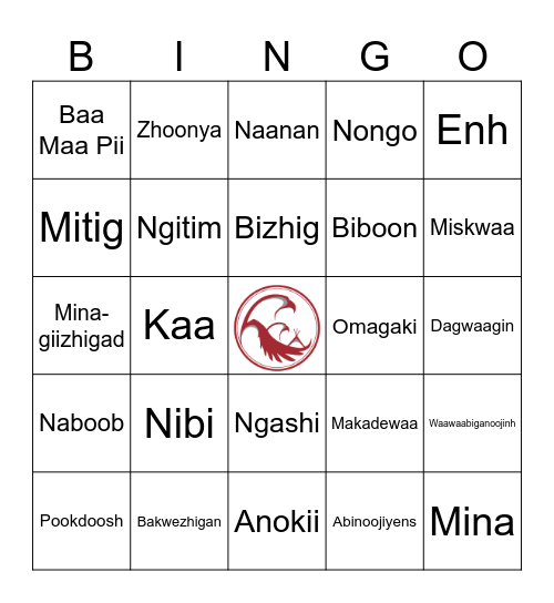 Anishinaabemowin Bingo Card