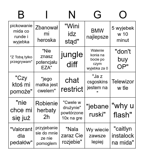 KUBA 1.0 Bingo Card