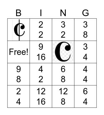Time Signatures Bingo Card