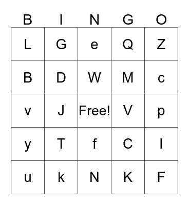 Alphabet Bingo Card