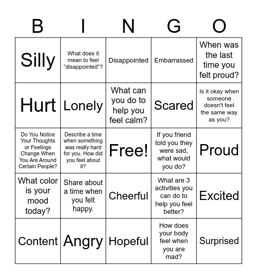 Emotions Bingo Card