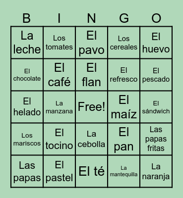 Food in Spanish Bingo Card