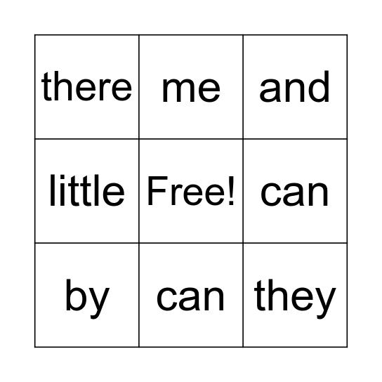 Sight Words Bingo Card