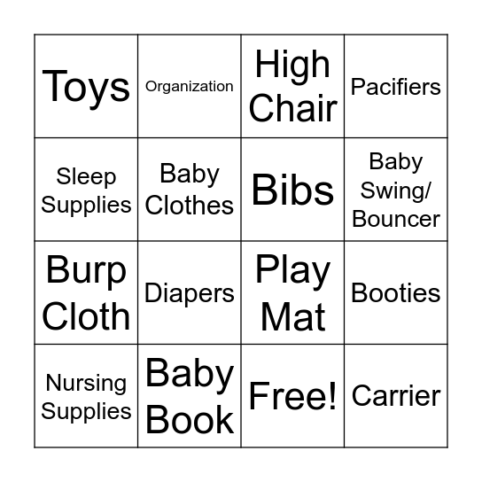 Baby Bingo Card