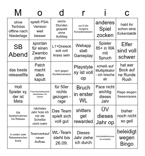 Modric 25/26 Bingo Card