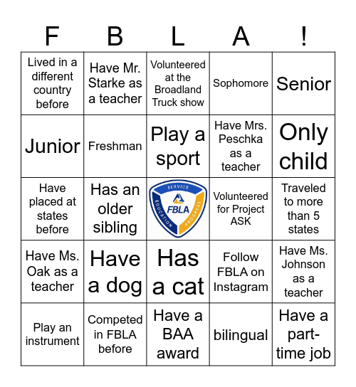 FBLA Bingo Card