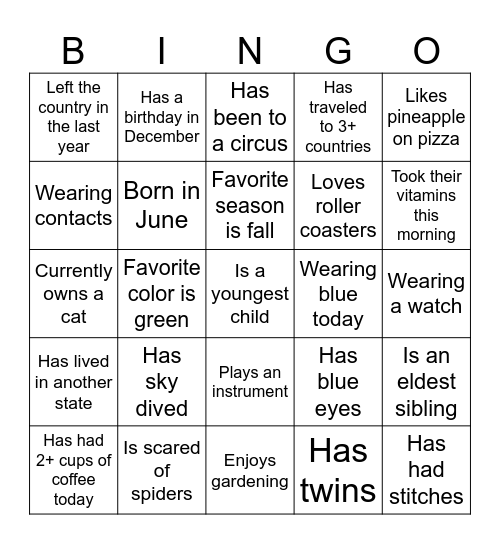 Mingle Bingo Card