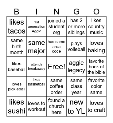 Get to know Someone Who... Bingo Card