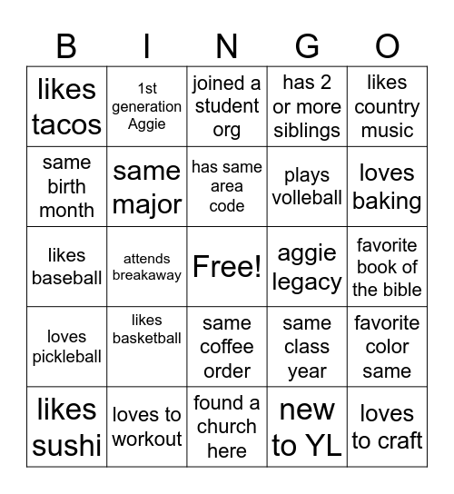 Get to know Someone Who... Bingo Card