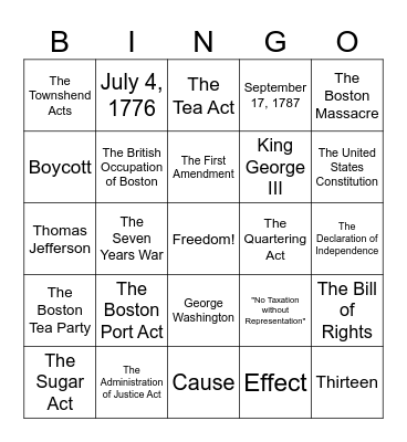 Happy Birthday United States of America Bingo! Bingo Card