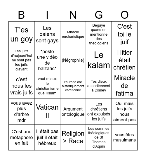 Le chrétien cocu en un bingo Card