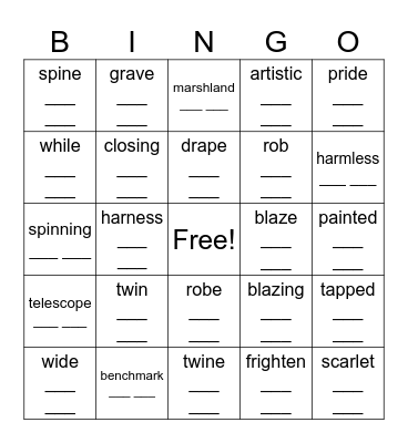 Level B- Lesson 21 Bingo Words Bingo Card