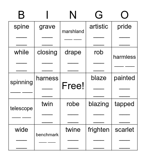 Level B- Lesson 21 Bingo Words Bingo Card