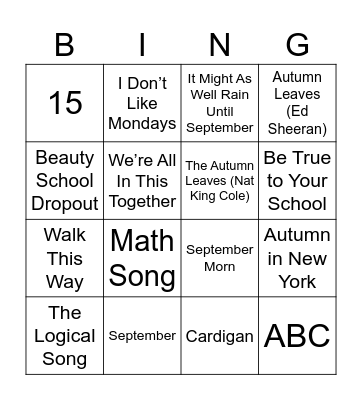 Song Bingo Card