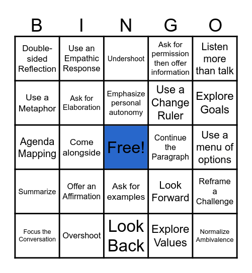 Motivational Interviewing Bingo Card