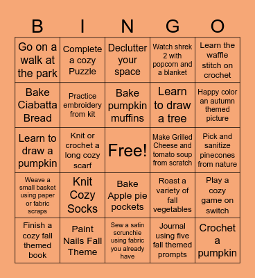COZY SEPTEMBER Bingo Card