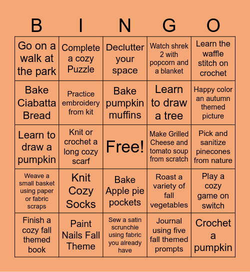 COZY SEPTEMBER Bingo Card