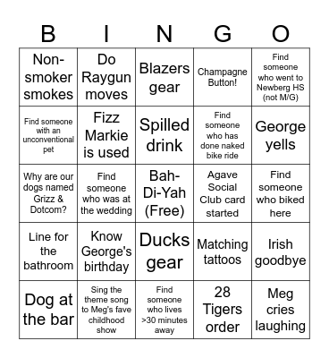 George & Meghan's 1st Anniversary Bingo Card