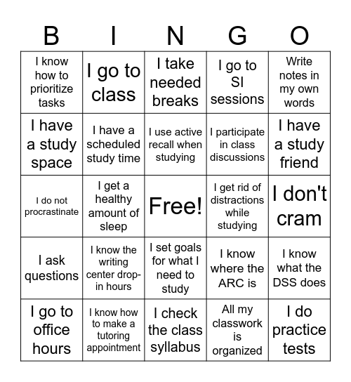 Academic Weapon BINGO Card