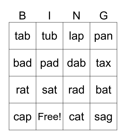 CVC Bingo Card