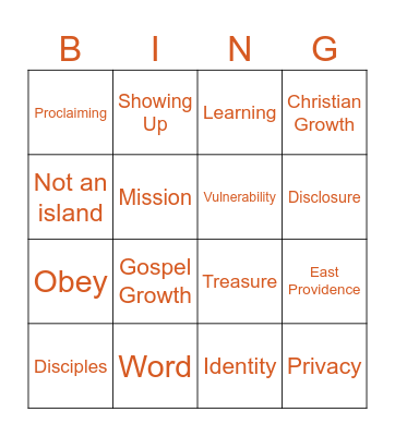 Small Group Vision & Norms Bingo Card