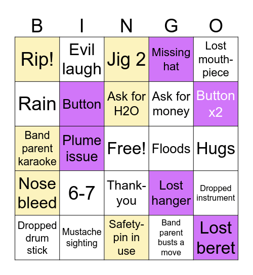 Band Parent Bingo Card