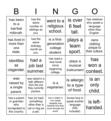 Find a classmate who has... Bingo Card