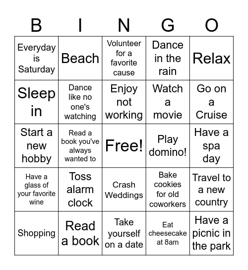 CAROL'S RETIREMENT BINGO Card