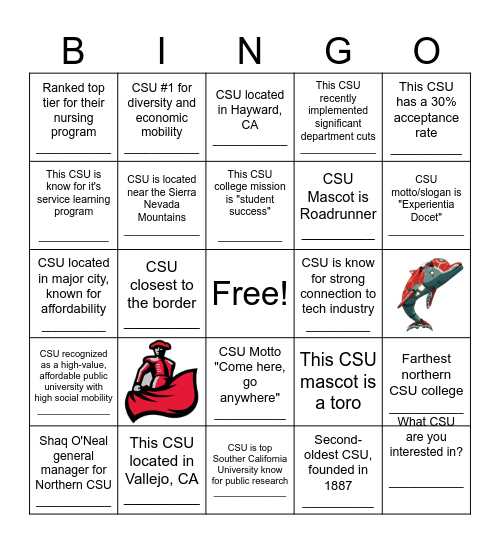 CSU Expo BINGO Card