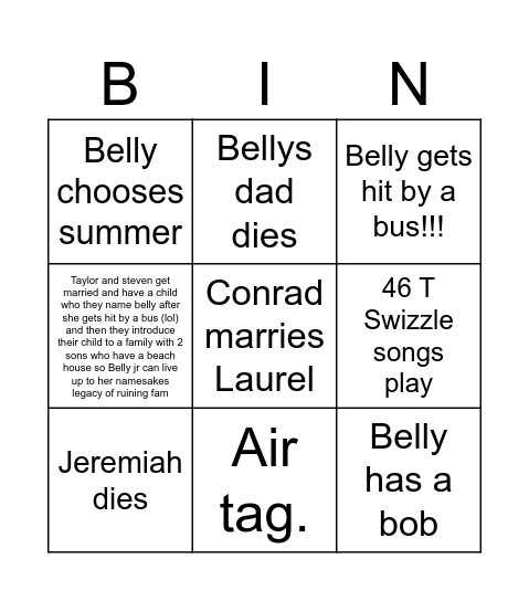 TSITP Finale Bingo Card