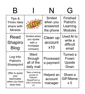 CCT I Service Playmakers Bingo Card