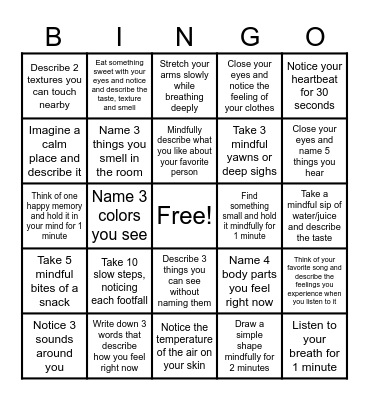 MINDFULNESS Bingo Card