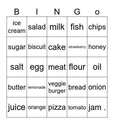 Unit 4 - Food Bingo Card
