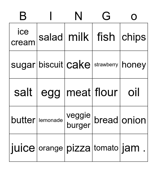 Unit 4 - Food Bingo Card