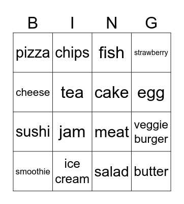 Unit 4 Food Bingo Card