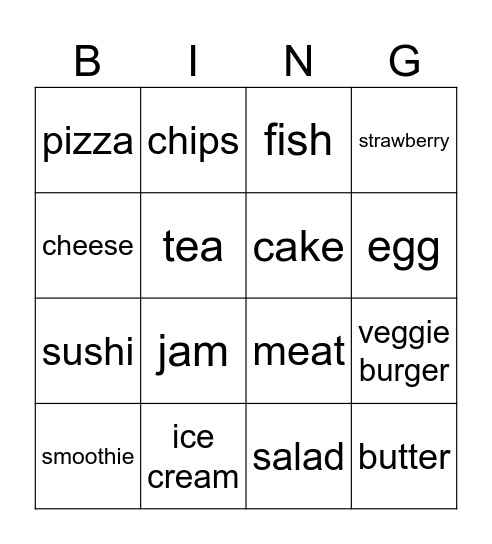 Unit 4 Food Bingo Card