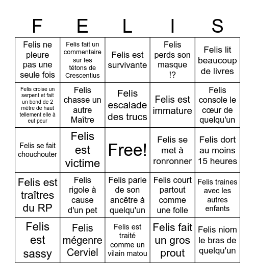 Felis Bingo (by Hanabi) Bingo Card