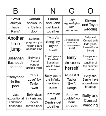 The Summer I Turned Pretty Series Finale Bingo Card