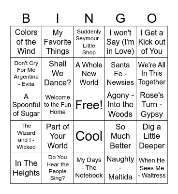 Kai's Musical Bingo pt. 2 Bingo Card