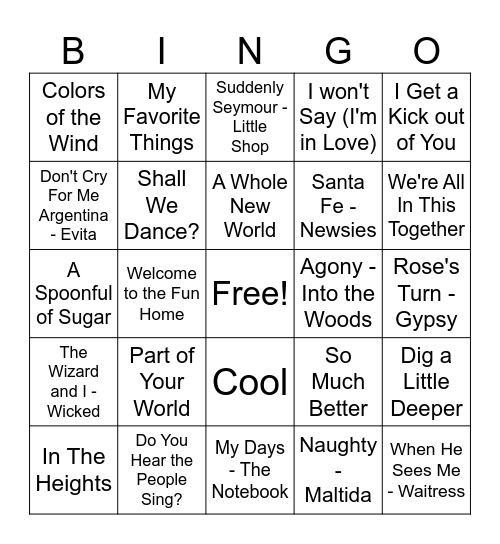 Kai's Musical Bingo pt. 2 Bingo Card
