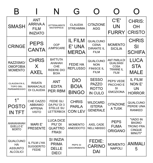 Momento Film Bingo Card