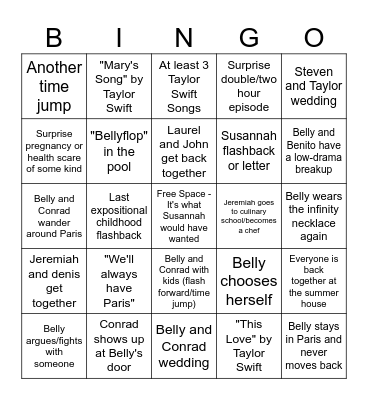 The Summer I Turned Pretty Series Finale Bingo Card
