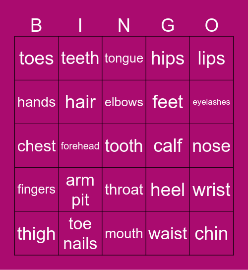 BINGO BODY PARTS Bingo Card