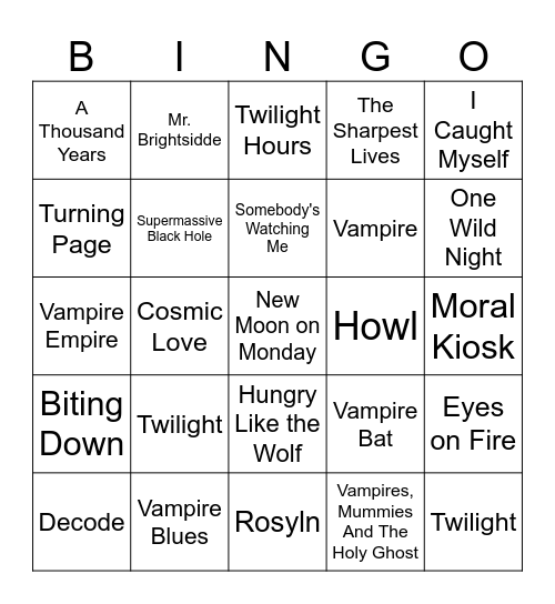 Twilight Bingo Card