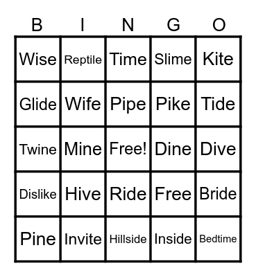 Long I Bingo Card