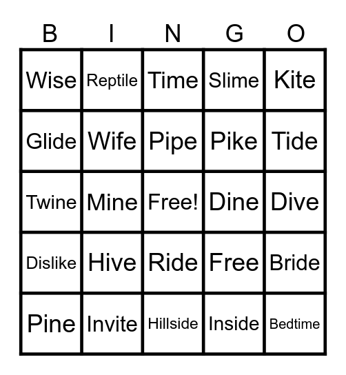 Long I Bingo Card