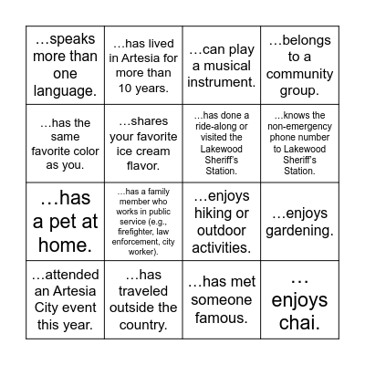 Find Someone Who... Bingo Card