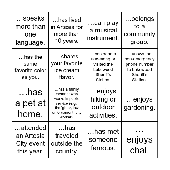 Find Someone Who... Bingo Card